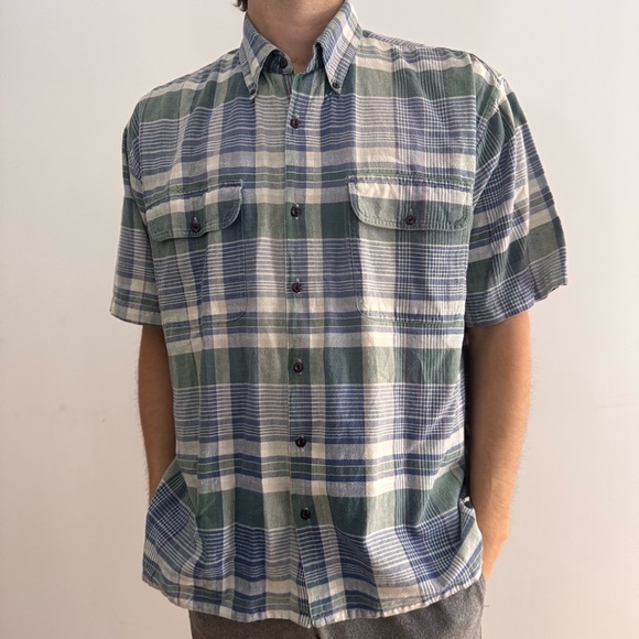 VINTAGE POINT ZERO OVERSIZED PLAID BUTTON UP SHORT SLEEVE SHIRT - L - Picture 13 of 15